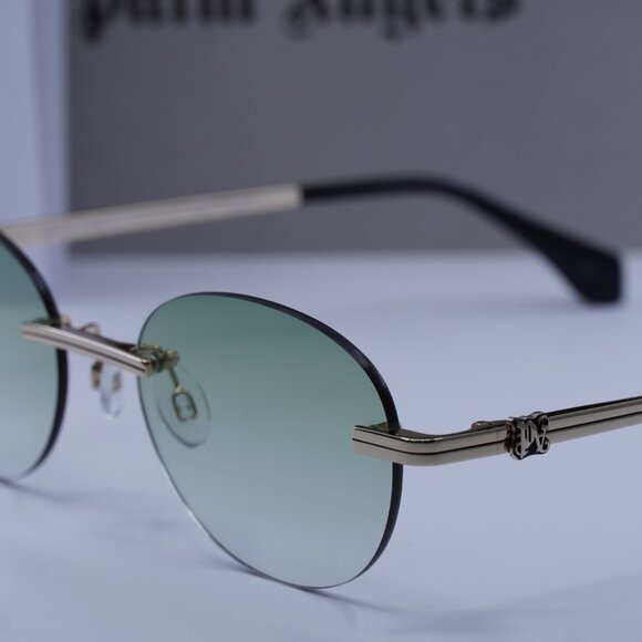 Palm Angels PERI10H CRYSTAL 7654 Oval Sunglasses - Gold/Green Gradient - Picture 4 of 10